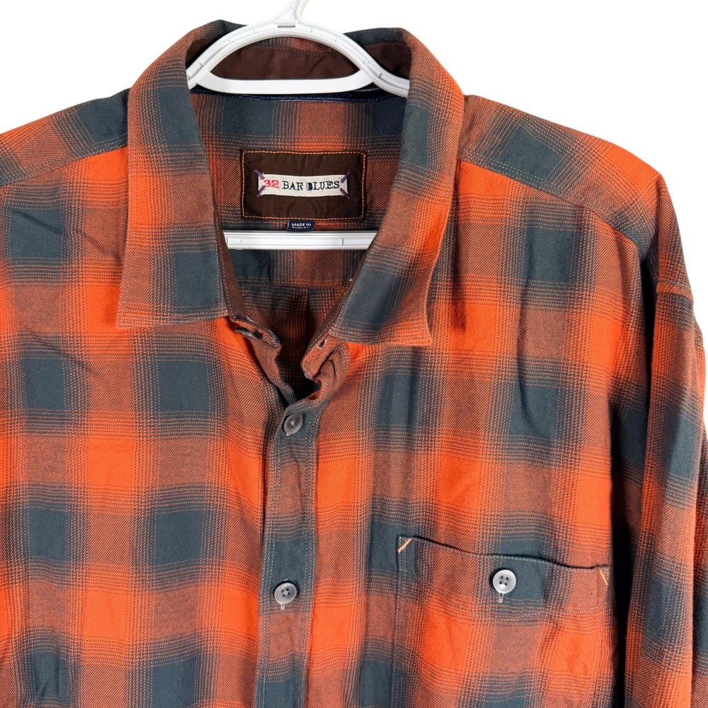32 Bar Blues Flannel Button Up Shirt Mens XXL Red Charcoal Plaid Cotton